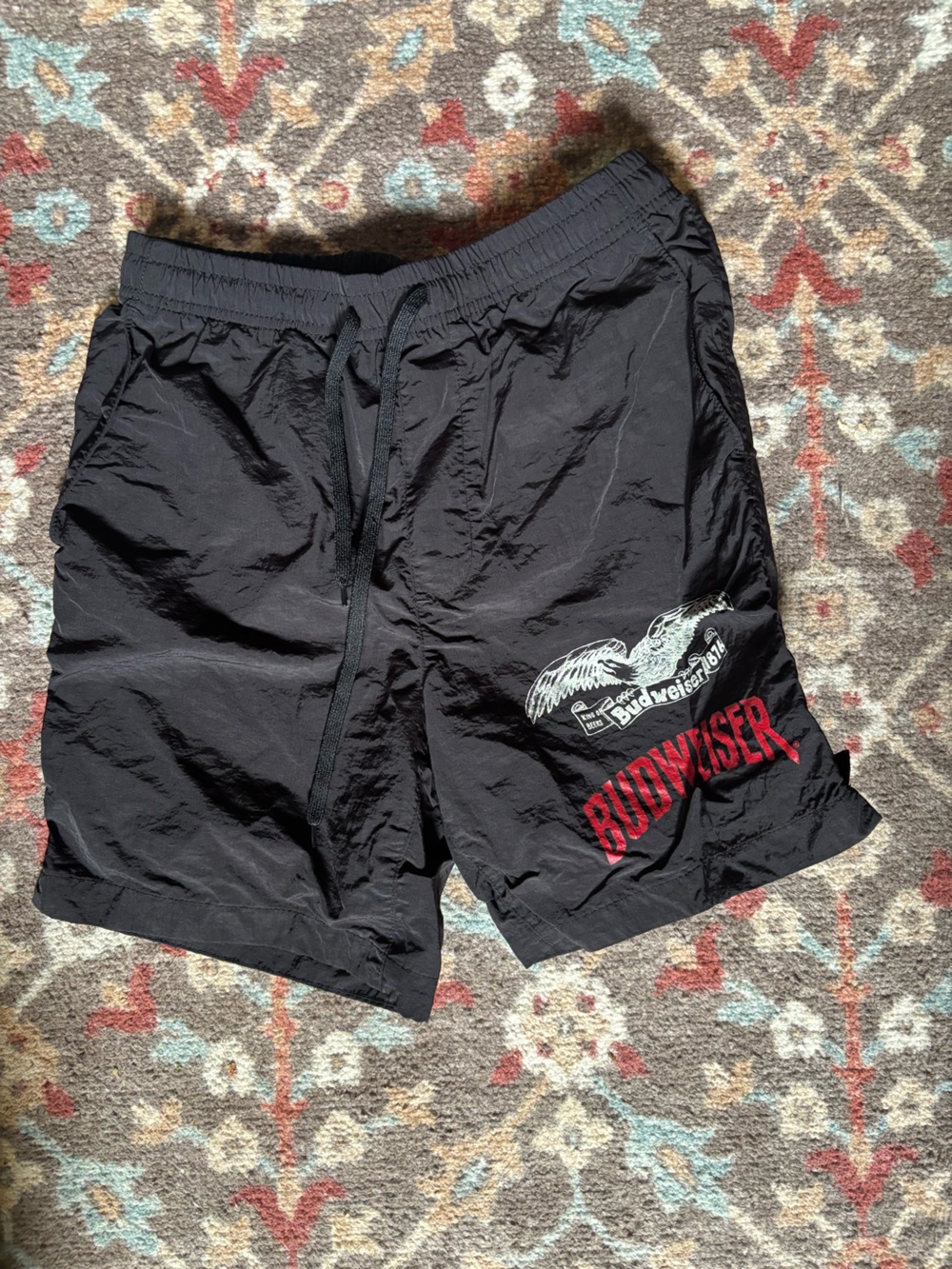 Pacsun Budweiser Black Graphic Swim/Board Shorts with Red '' Print